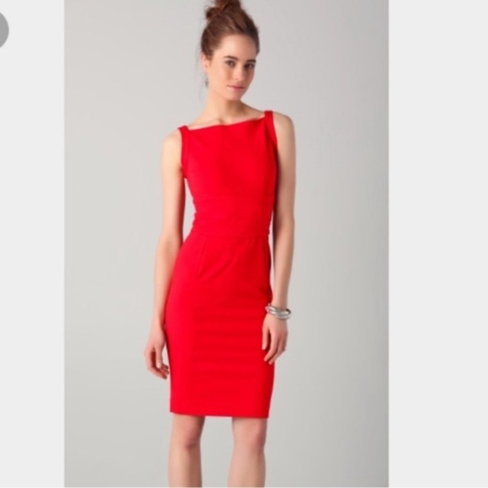 Diane Von Furstenberg Kimmie dress red midi sheath square boatneck dress